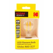 Bec LED cu Filament Globe Kodak, A60, E27, 470LM, 4W, Lumină Caldă