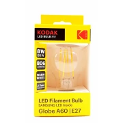 Bec LED cu Filament Globe Kodak, A60, E27, 806LM, 8W, Lumină Caldă