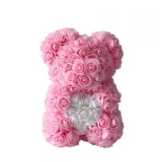 Ursuleț din Trandafiri de Spumă cu Inimioară Rose LoveBear, 25 cm, Cutie Cadou, Roz