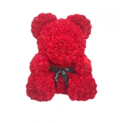 Ursuleț din Trandafiri de Spumă cu Fundiță Rose LoveBear, 30 cm, Cutie Cadou, Roșu
