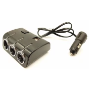 Priză Brichetă Auto cu 3 Ieșiri și 2 USB Universal, Buton On/Off, LED, Negru