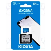 Card de Memorie microSD Kioxia Exceria UHS-I, 64GB, Class 10, 10 MB/s, Adaptor, Albastru