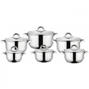 Set 6 Vase din Inox cu Capace Grunberg, 1.6/2.4/3.2/4.3/5.6/7 Litri, Capac Sticlă, Inducție