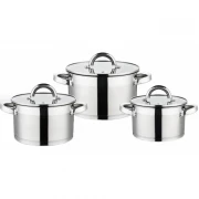 Set 3 Vase din Inox cu Capac Grunberg, 1.9/2.7/3.6 Litri, Capace din Sticlă, Inducție