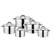 Set 5 Vase din Inox cu Capac Grunberg, 1.9/1.9/2.7/3.6/6.1 Litri, Capace din Sticlă, Inducție