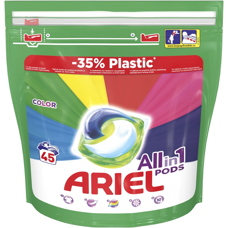 Detergent de Rufe 54 Capsule Ariel All in One PODS Color, 54 Spălări, Pungă