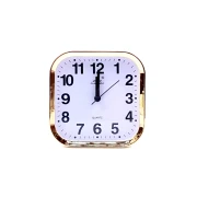 Ceas de Masă Analogic Golden Square, 12.5 x 12 x 5 cm, Cadran cu Cifre Mari, Alb/Auriu