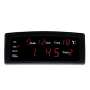 Ceas Digital cu Afișaj LED, 20.5 x 8.5 x 9 cm, Oră / Dată / Temperatură, Alarmă, Negru