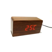 Ceas Digital Lemn Wooden LED Clock, Termometru Digital, Alimentare Baterii şi USB, Diverse Culori