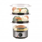 Aparat de Gătit cu Aburi Hausberg, 400 W, 7.2 Litri, 3 Nivele, Vas Orez, Capac transparent, Inox