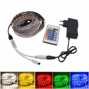 Bandă cu LED-uri RGB Multicolor Stripe, 5 metri, Jocuri de Lumini, Telecomandă cu 24 Taste, Adaptor inclus