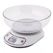 Cântar de Bucătărie cu Bol DeKassa, 5 Kg, LCD, Baterii, Alb