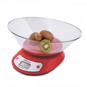 Cântar de Bucătărie cu Bol DeKassa, 5 Kg, LCD, Baterii, Roşu