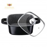 Cratiţă Aluminiu cu interior Granit şi Capac Sticlă Zillinger, 4.5 Litri, 24 cm, Inducţie, Negru