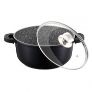 Cratiţă Aluminiu cu interior Granit Zillinger, 6.5 Litri, 28 cm, Capac Sticlă, Inducţie, Negru