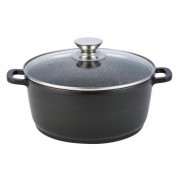 Cratiţă Aluminiu cu interior Marmorat Grunberg, 5.5 Litri, 28 cm, Capac inclus, Negru