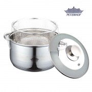 Cratiţă din Inox cu Capac de Sticlă şi Friteuză Peterhof, 6.5 Litri, 24 cm, 3 piese, Bază 5 Straturi, Inducţie