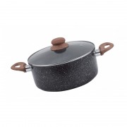 Cratiţă placată cu Ceramică Marmorată Grunberg, 2.3 Litri, 22 cm, Capac de Sticlă, Negru