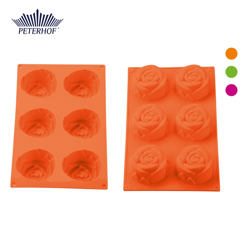 Formă de Brioşe din Silicon Peterhof, 6 forme, Trandafiri, Diverse Culori