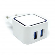 Încărcător Dublu USB la Priză Dual Adaptive Fast Charging, LED Disco, 2 Slot USB, Universal, Fără Cablu, Bulk