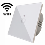 Întrerupător Touch Simplu cu Wi-Fi SPIN, 86 x 86 mm, Sticlă Securizată, Indicator Luminos, Alb