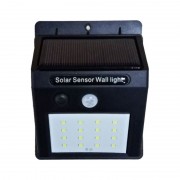 Lampă Solară de Perete cu Senzor Solar Powered Light, 20 LED-uri, Senzor PIR, Senzor CDS, Negru