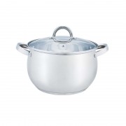 Oală din Inox cu Capac din Sticlă Yena Grunberg, 4 Litri, 20 cm, 2 piese, Bază 3 Straturi, Inducţie