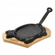 Platou Servire Fontă Cooking by Heinner Cow, 28 x 16 cm, Mâner Detașabil, Bază din Lemn