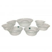 Set 1 + 6 Boluri din Sticlă Servire pentru Fructe şi Salată Grunberg, Bol Mare şi 6 Mici, Diverse Modele