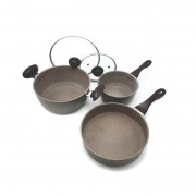 Set 2 Cratiţe şi o Tigaie din Granit Hausberg Home, 19, 25 şi 26 cm, 5 piese, Capac Sticlă, Inducţie