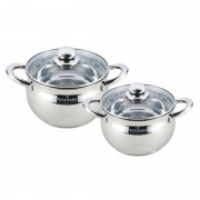 Set 2 Oale din Inox cu Capac din Sticlă Apple Design MaxMark, 2 şi 3 Litri, 4 piese, Bază 5 Straturi, Inducţie