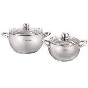 Set 2 Oale din Inox cu Capac din Sticlă DeKassa, 3 şi 6.7 Litri, 4 piese