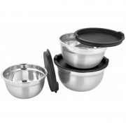 Set 3 Boluri de Inox cu Capac Plastic Grunberg, 6 piese, Argintiu cu Negru