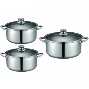 Set 3 Cratițe din Inox cu Capac din Sticlă Barrat Peterhof, 6, 8 şi 10 Litri, 6 piese, Bază Stratificată, Inducţie