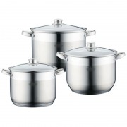 Set 3 Oale din Inox cu Capac din Sticlă Alden Peterhof, 6, 7.5 şi 9.3 Litri, 6 piese, Bază 5 Straturi, Inducţie