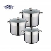 Set 3 Oale din Inox cu Capac din Sticlă Alden Peterhof, 7.5, 9.5 şi 12 Litri, 6 piese, Bază Triplustratificată