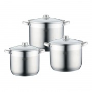 Set 3 Oale din Inox cu Capac din Sticlă Alden Peterhof, 7, 9 şi 10.8 Litri, 6 piese, Bază 5 Straturi, Inducţie