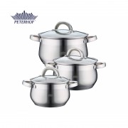 Set 3 Oale din Inox cu Capac din Sticlă Apollo Peterhof, 2.1, 2.9 şi 3.9 Litri, 6 piese, Bază 5 Straturi, Inducţie