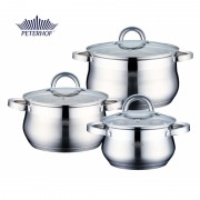 Set 3 Oale din Inox cu Capac din Sticlă Apollo Peterhof, 2.9, 3.9 şi 5.1 Litri, 6 piese, Bază 5 Straturi, Inducţie