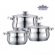 Set 3 Oale din Inox cu Capac din Sticlă Apollo Peterhof, 2.9, 3.9 şi 6.5 Litri, 6 piese, Bază 5 Straturi, Inducţie