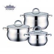 Set 3 Oale din Inox cu Capac din Sticlă Apollo Peterhof, 3.9, 5.1 şi 6.5 Litri, 6 piese, Bază 5 Straturi, Inducţie