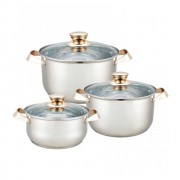 Set 3 Oale din Inox cu Capac din Sticlă Grunberg, 4.5, 5.5 şi 6.3 Litri, 6 piese, Inducţie