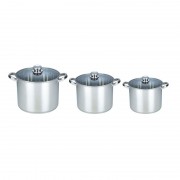 Set 3 Oale din Inox cu Capac din Sticlă Grunberg, 7.2, 9 şi 11 Litri, 6 piese, Baza încapsulată