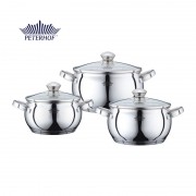 Set 3 Oale din Inox cu Capac din Sticlă Lara Peterhof, 2.1, 3 şi 4 Litri, 6 piese, Bază 5 Straturi, Inducţie