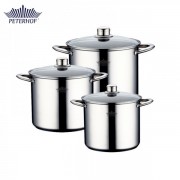 Set 3 Oale din Inox cu Capac din Sticlă Peterhof, 6 piese, Baza Triplustratificată, Inducţie