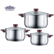 Set 3 Oale din Inox cu Capac din Sticlă Vino Peterhof, 2.5, 3.4 şi 5.8 Litri, 6 piese, Bază 5 Straturi, Inducţie