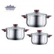 Set 3 Oale din Inox cu Capac din Sticlă Vino Peterhof, 2.5, 3.4 şi 4.5 Litri, 6 piese, Bază 5 Straturi, Inducţie