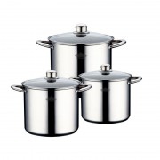 Set 3 Oale din Inox cu Capac din Sticlă Arcade Peterhof, 5.5, 7.5 şi 9.5 Litri, 6 piese, Bază 3 Straturi, Inducţie