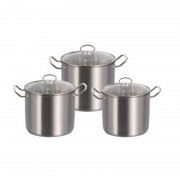 Set 3 Oale din Inox cu Capac din Sticlă Ertone Classic, 7, 9 şi 11 Litri, 6 piese, Baza Triplu Stratificată