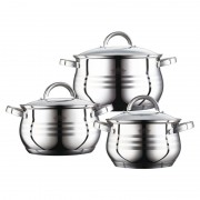 Set 3 Oale din Inox cu Capac din Sticlă Venio Peterhof, 2.1, 2.9 şi 3.9 Litri, 6 piese, Bază 5 Straturi, Inducţie